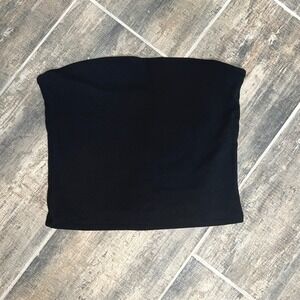 Like New Aritzia TNA Chill Black Basic Strapless Tube Top Knit Stretch Size L